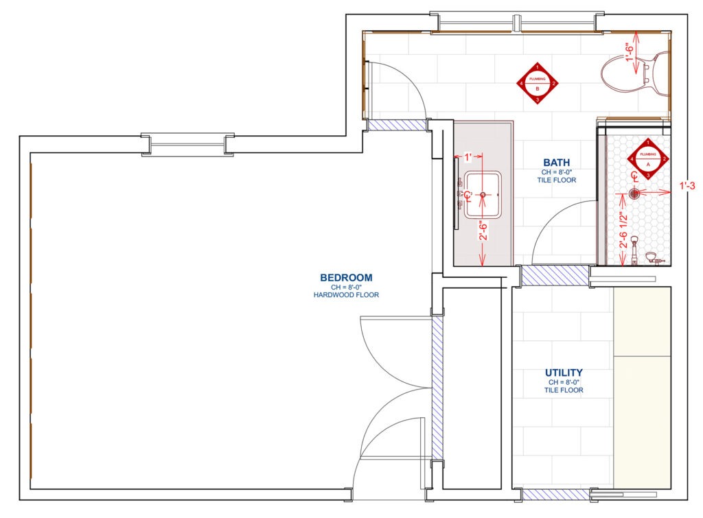LBK Design Build - Doylestown Guest Bath and Office Remodel - Proposed Plan
